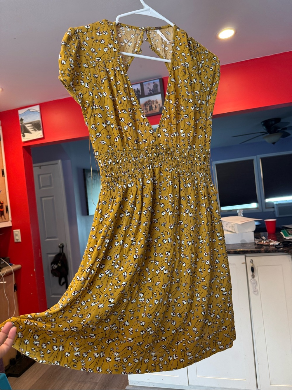 Free People Mustard Yellow floral dress sz small